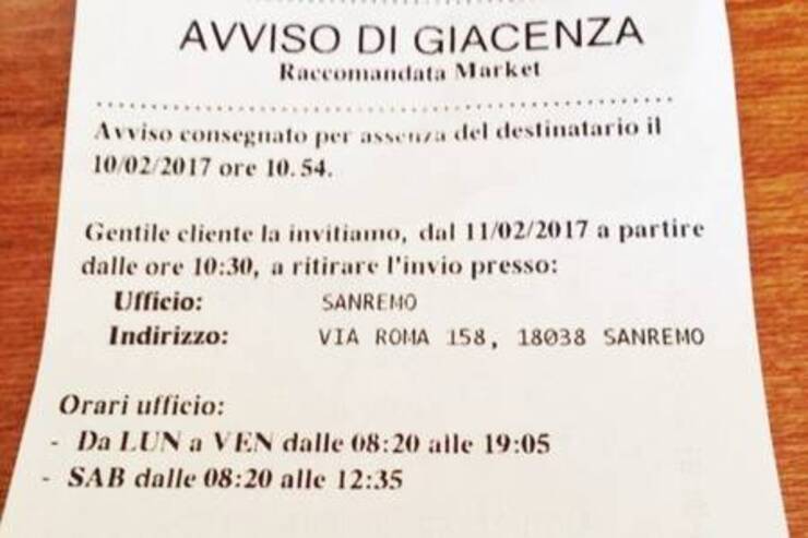 Avviso di giacenza